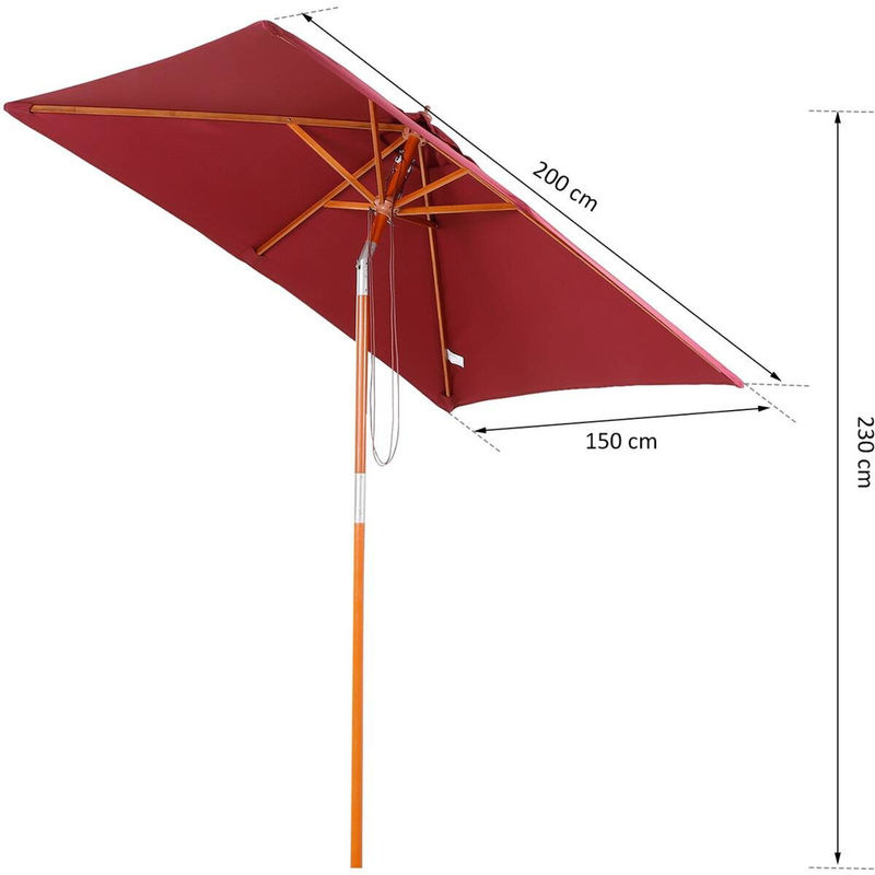 Outsunny Sonnenschirm aus Holz und Polyester in Weinrot, B: 200 cm, T: 150 cm, H: 230 cm - Bild 5