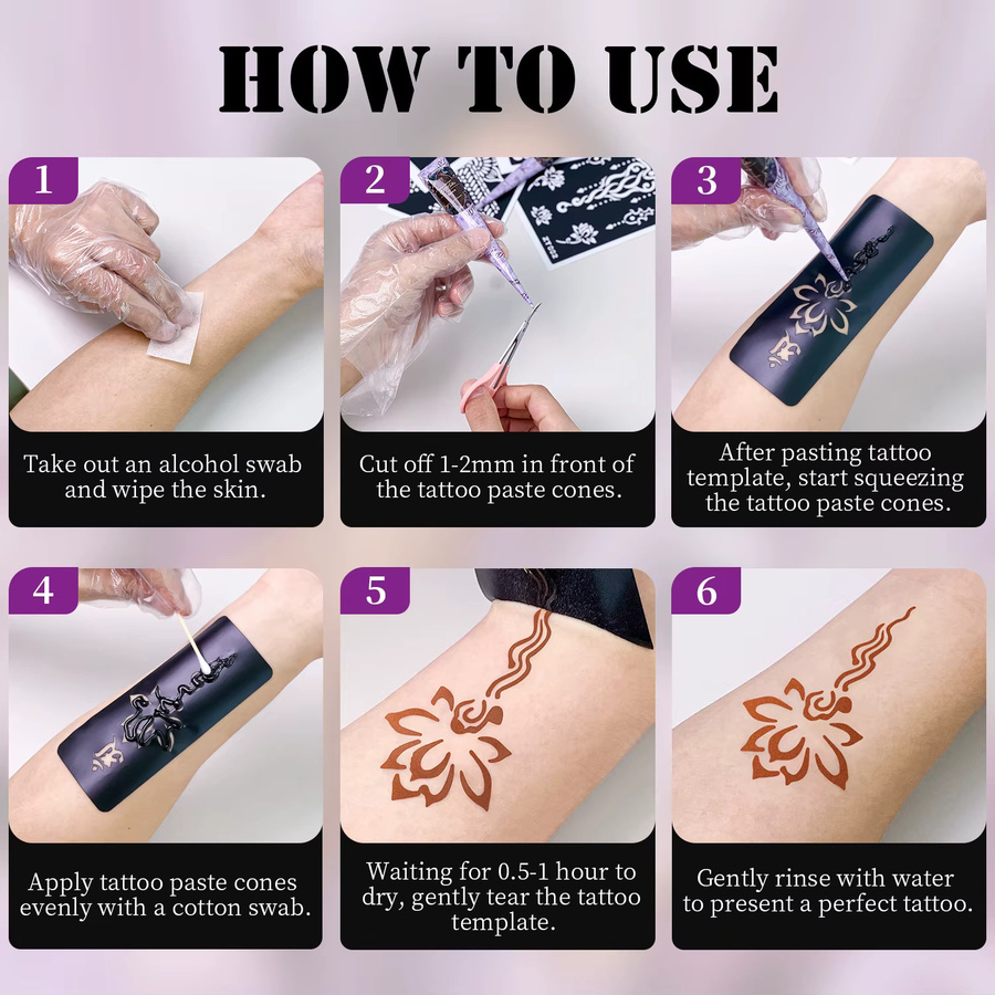 DMTATTOO Temporäre Tattoos-Schablonen-Set, 3-farbig, Unisex - Bild 6