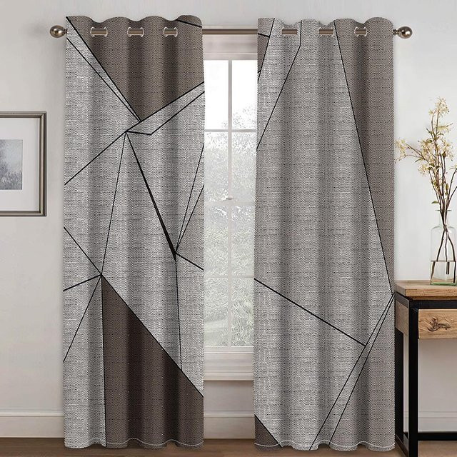 Yiran Furniture Vorhänge mit Blätter- und geometrischem Muster, 2er-Set, semi-transparent, Polyester, B: 50 cm, H: 60 cm - Bild 1