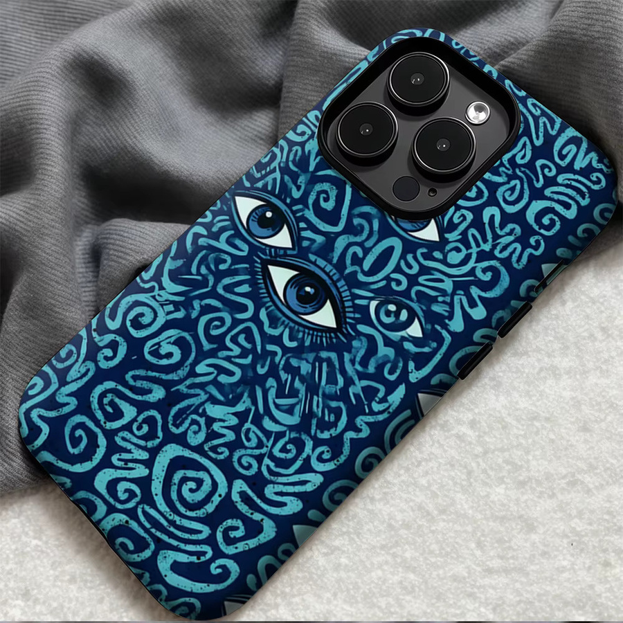 Casegame Matte Bumper MagSafe Hülle für iPhone 17 16 15 14 13 Pro Max Stoßfeste Harte PC Schutzhülle Blau mit Böser-Blick-Kunst-Design - Bild 4
