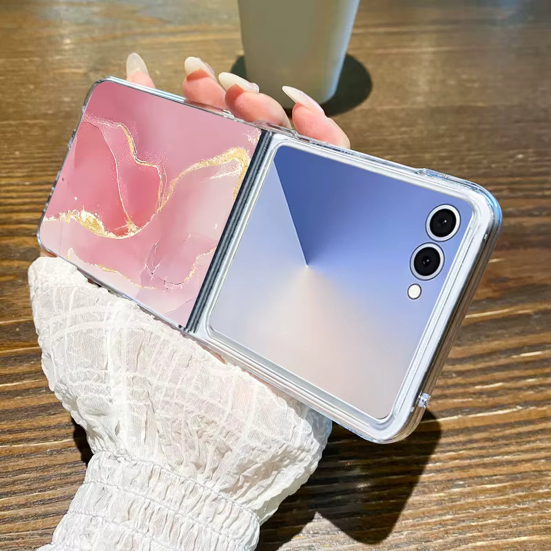 MOESOE Handyhülle mit Marmor-Blumenmuster für Samsung Galaxy Z Flip 7 FE 6 5 4 3, transparente Schutzhülle in Multicolour - Bild 3