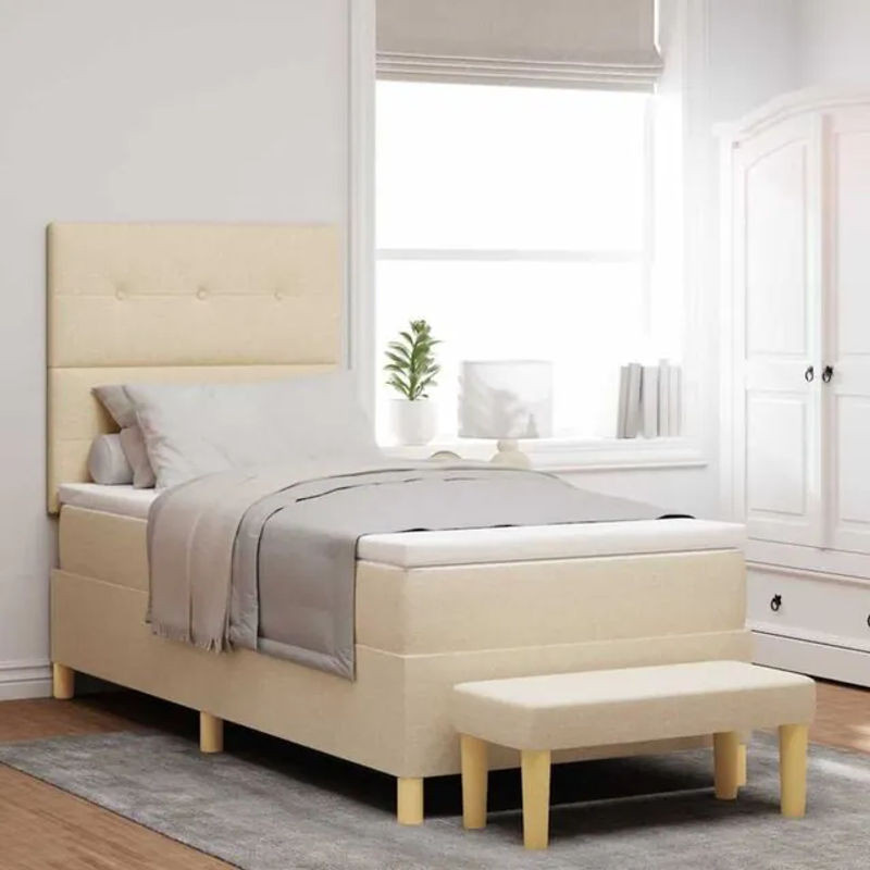 Modernes Boxspringbett mit Matratze von vidaXL in Beige aus Stoff, B/T/H: 100 x 200 x 128 cm - Bild 1