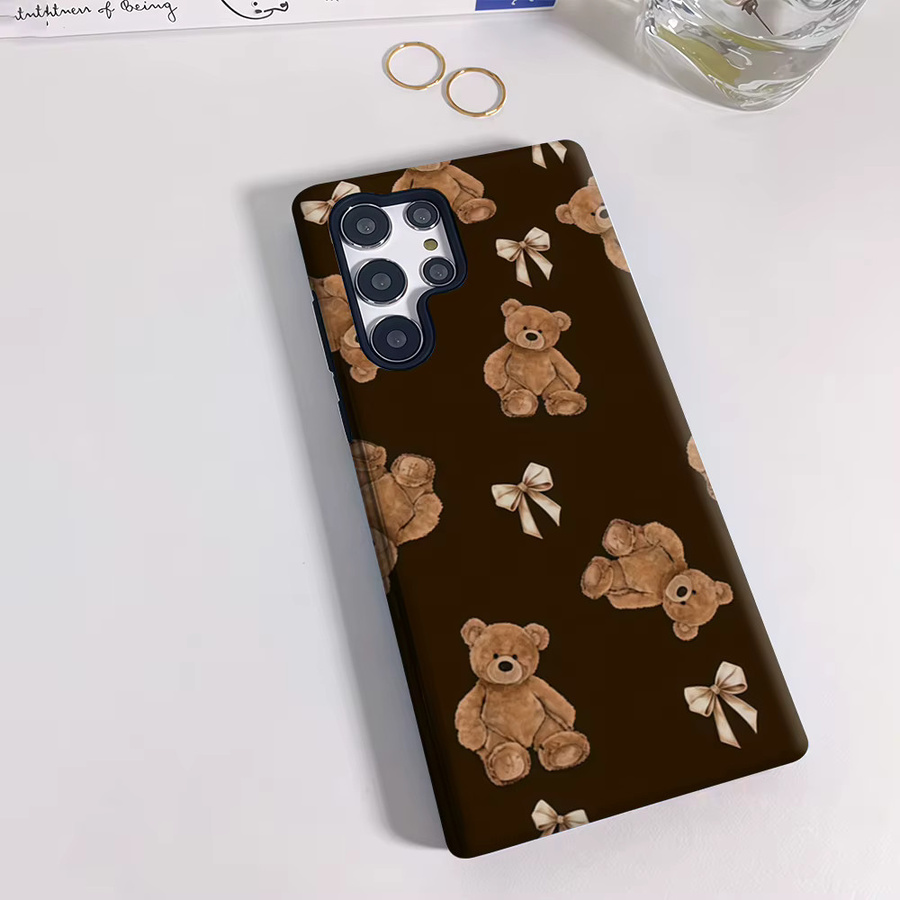 Stoßfeste Handyhülle mit Teddybär- und Schleifenmotiv für Samsung Galaxy S25 Ultra, S24 und S23 Ultra Plus in Braun - Bild 2