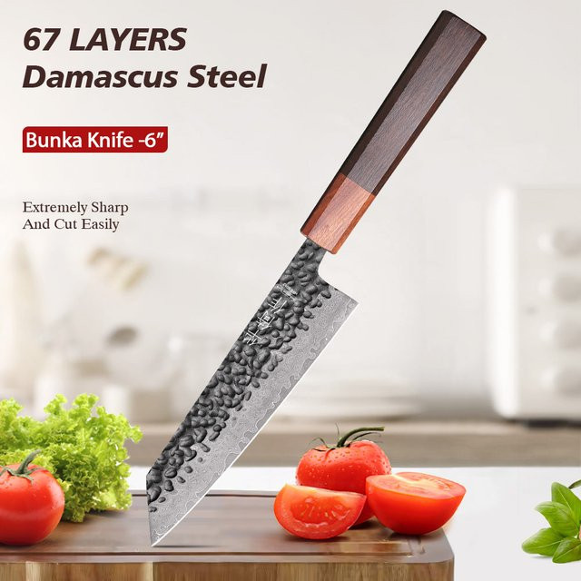 TUEWHO Kiritsuke Bunka Kochmesser aus Damaststahl, 15,24 cm, handgeschmiedetes japanisches Chefmesser mit Holzgriff - Bild 1