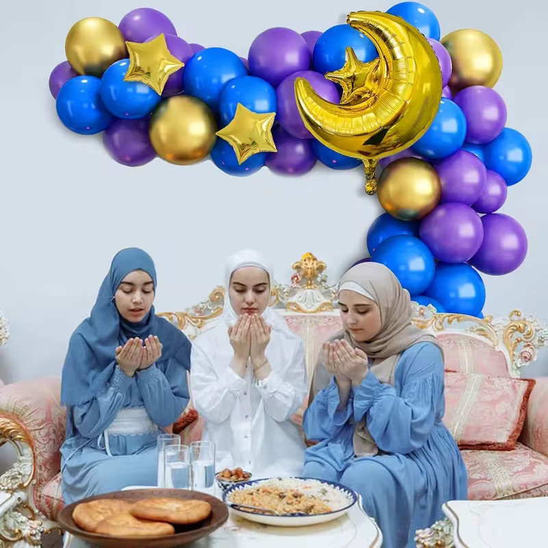 Mtrong Te Eid Mubarak Luftballon Set für Ramadan Kareem Dekorationen in Blau, 78 Stück - Bild 1