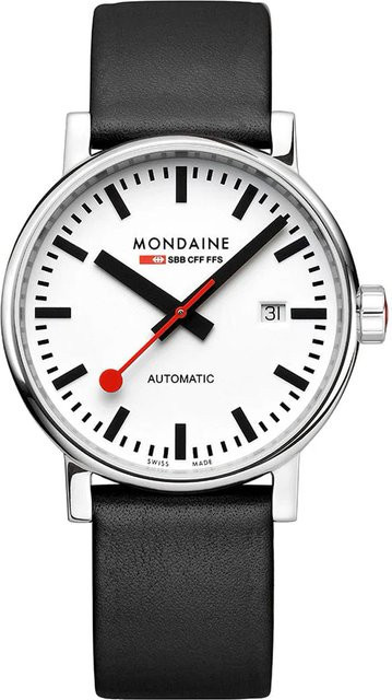 Mondaine Herrenuhr Automatik, Edelstahl, 40 mm, Leder, Weiß, 5 ATM - Bild 1