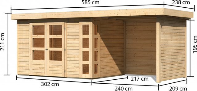 Gartenhaus Holz KARIBU Kerko 4 mit Anbaudach, 19 mm Wandstärke, B/H/T: 302 x 217 x 240 cm, naturbelassen - Bild 2
