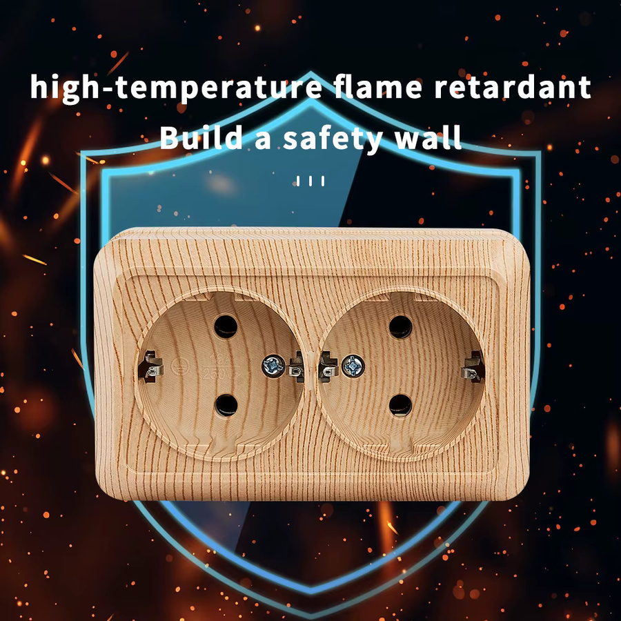 WESA Steckdose aus Holz für die Wandmontage nach EU-Standard mit Kunststoffstecker und Erdungsfarbe, B/T/H: 10,4 x 6,4 cm - Bild 4