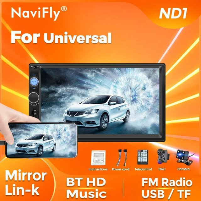 Navifly 2Din MP5 Autoradio mit 7 Zoll Touchscreen, Bluetooth, FM und USB in Schwarz - Bild 1
