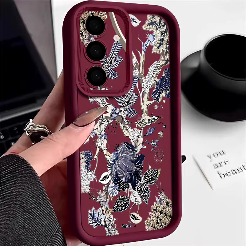 Retro-Blumen Silikonhülle für Samsung Galaxy S26 S25 S24 S23 S22 Ultra Plus S25 FE A57 A37 A17 A56 A36 A16 A55 A15 in Beige und Weiß - Bild 4
