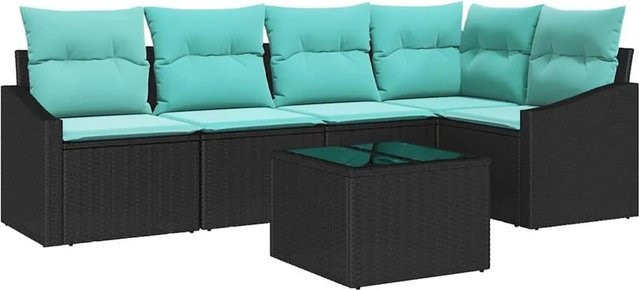 vidaXL 6-teiliges Lounge-Sofa Set aus Poly Rattan in Schwarz mit Kissen und Tisch im L-Shape Design - Bild 1