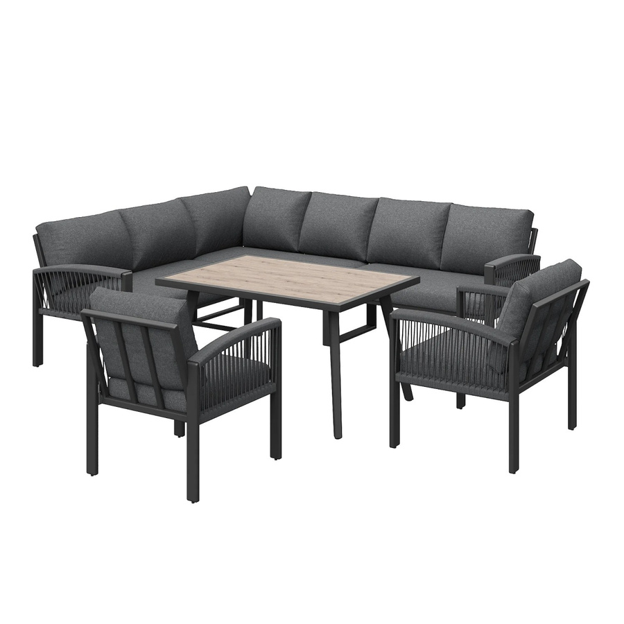 okwish Garten-Lounge-Set für 8 Personen in Grau mit verzinktem Metallgestell und Rattan-Optik - Bild 2