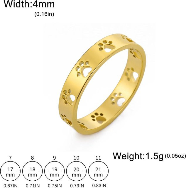Ring Edelstahl, Gold, Damen, Katzen-Hunde-Pfoten - Bild 1