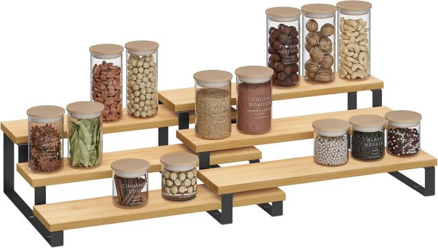 Songmics Bystro Gewürzregal-Set mit 3 Ebenen in Natur-Schwarz, 2-teilig - Bild 1
