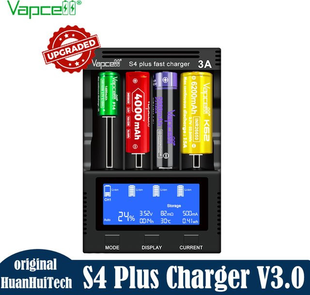 Vapcell S4 Plus V3.0 Intelligentes Akkuladegerät mit 4 Steckplätzen und 3A Schnellladefunktion in Schwarz (inklusive Netzkabel) - Bild 1