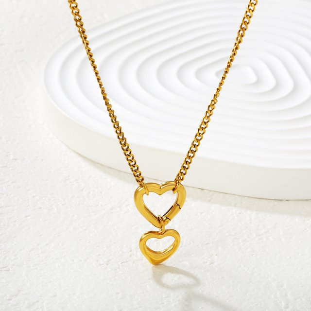 LUXUSTEEL Kubanische Gliederkette Edelstahl, Gold, Herzförmiger O-Ring - Bild 1