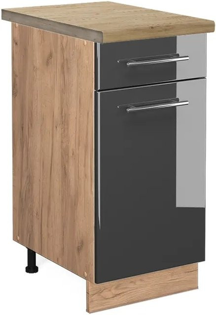 Vicco Küchenunterschrank Fame-Line in Anthrazit Hochglanz und Goldkraft Eiche mit Soft-Close-Türen, B/T/H: 40 x 60 x 82 cm - Bild 1