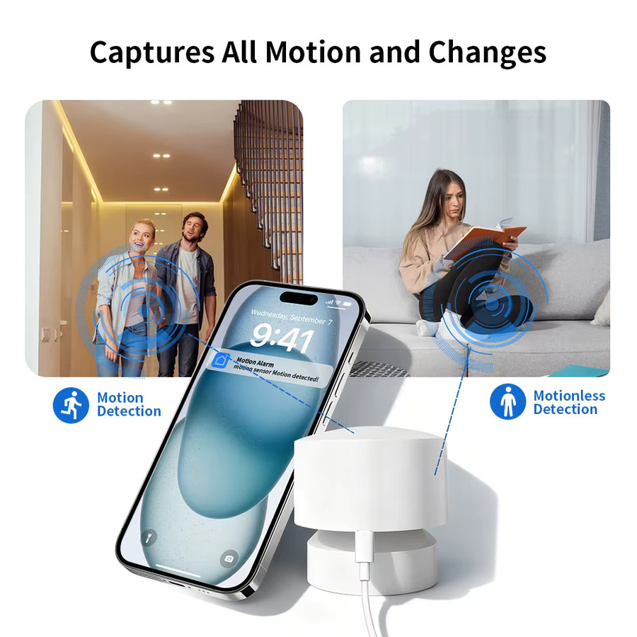 HIMOJO Intelligenter Präsenzsensor mit 24G MMWave Radar, Datenschutz ohne Kamera, kompatibel mit Tuya Zigbee oder 2,4G WLAN, Google Alexa und Smart Life, Farbe: Weiß - Bild 2