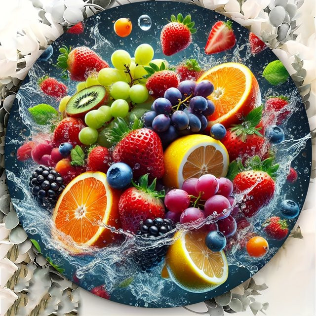 Potdemiel Rundes Metallschild mit Obst- und Gemüse-Design, Wetterbeständige Wanddekoration, Durchmesser: 20,3 cm, Mehrfarbig - Bild 1