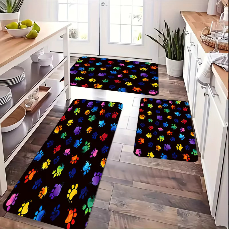VIKAMA Teppich mit buntem Hundepfoten-Print für Küche und Wohnzimmer, Mehrfarbig - Bild 5