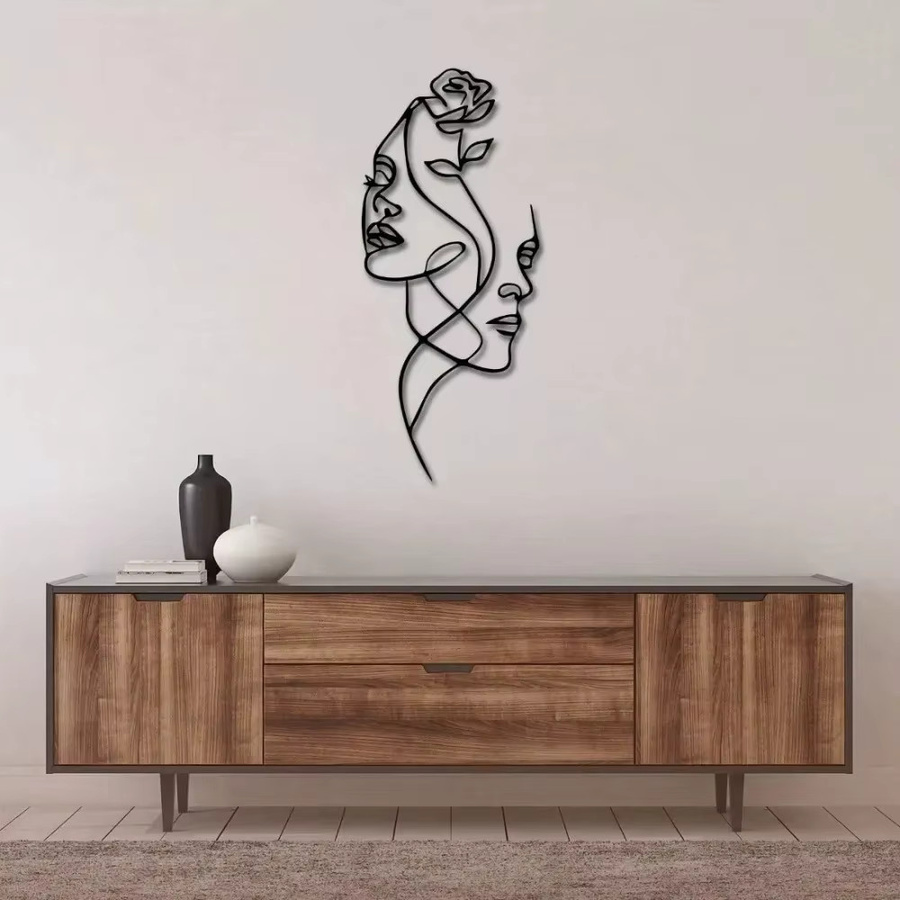 CIFBUY Metall-Wandkunst für Paare in Schwarz mit abstrakten Blumen-Silhouetten und botanischem Design - Bild 4