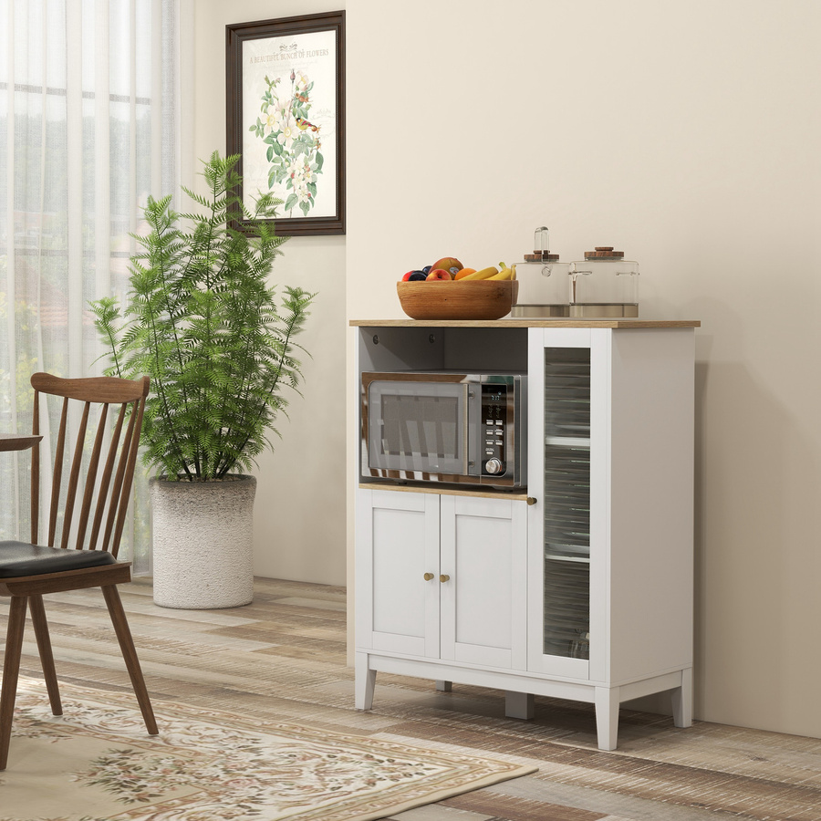 HOMCOM Mikrowellenschrank als Küchenschrank und Buffet mit 3 Türen und 1 Nische, weiß und holzfarben, B/T/H: 80 x 35 x 97 cm - Bild 2