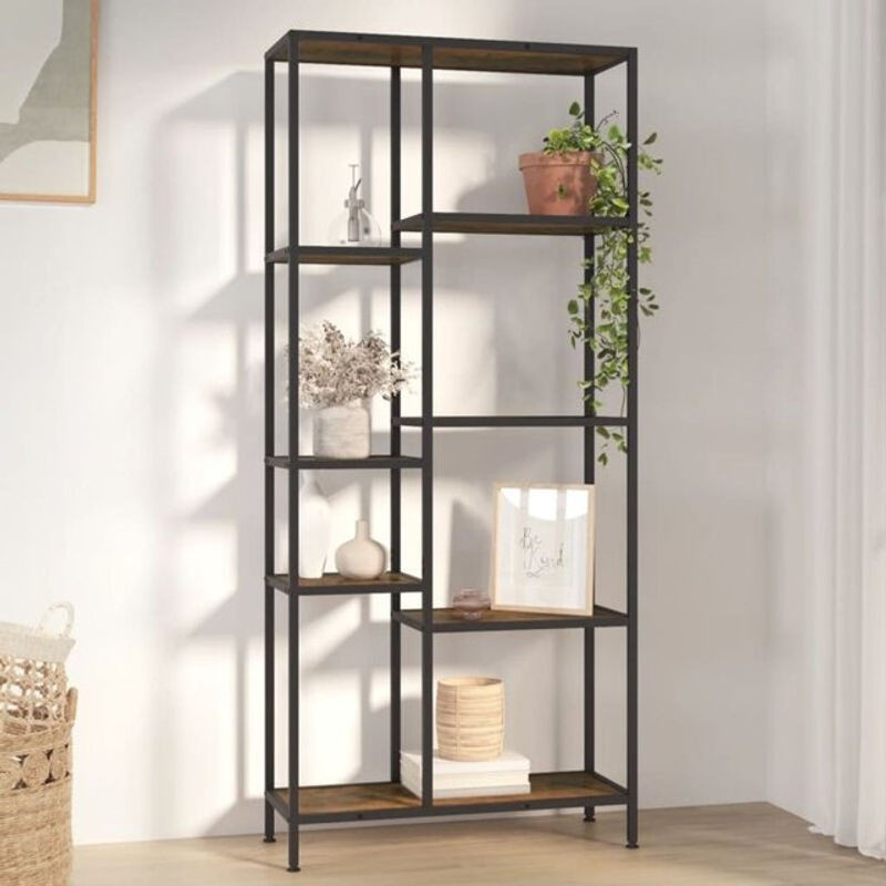 Vidaxl Bücherregal im Industrial Design aus Stahl und Holzwerkstoff, Schwarz/Braun, B: 80 cm, T: 30 cm, H: 180 cm - Bild 1