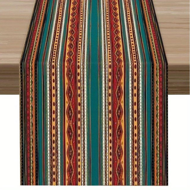 JMG Household Supplies Tischläufer Bohème Vintage mit geometrischem Wellenmuster in Braun und Multicolour, Breite: 150 cm, Tiefe: 33 cm - Bild 1