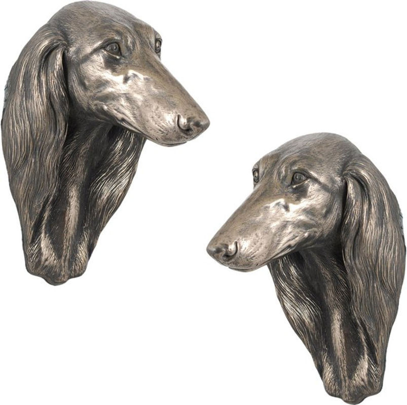 Art-Dog Saluki Hundestatue als hängende Büste in Bronze und Silber aus Kunstharz zur Dekoration - Bild 1