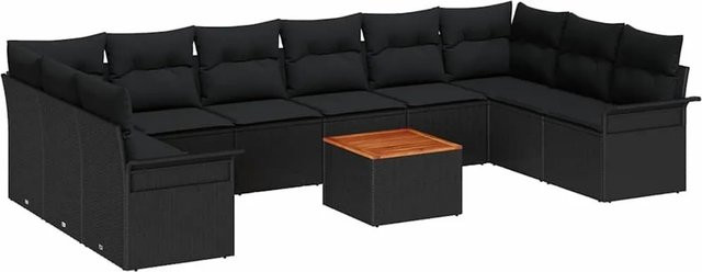 vidaXL Gartensofa-Set aus Poly-Rattan in Schwarz mit Polstern und integriertem Stauraum für Terrasse und Garten - Bild 1