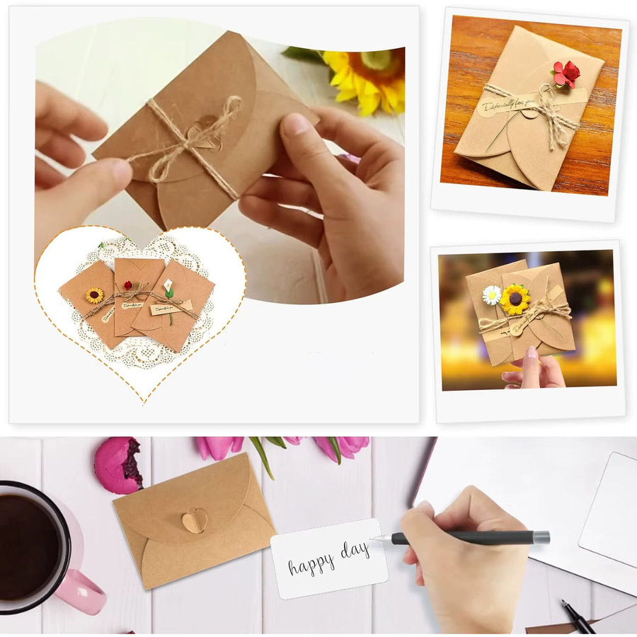 iSRCRAFT Vintage Notizkarten-Set mit Umschlägen und Herzverschluss in Braun, 40 Stück leere Geschenkkarten für Hochzeitsfeier-Einladungen aus Papier - Bild 2