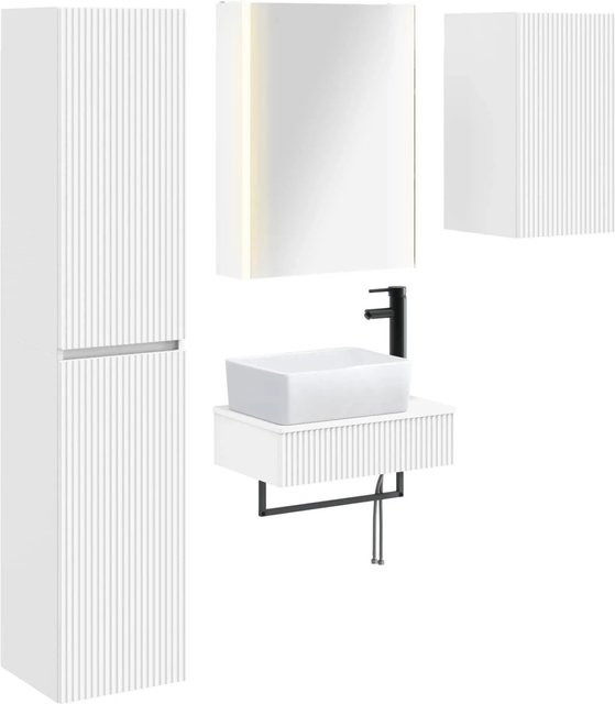 vidaXL Badezimmermöbel-Set 5-teilig in Weiß mit Glas und LED-Beleuchtung - Bild 1