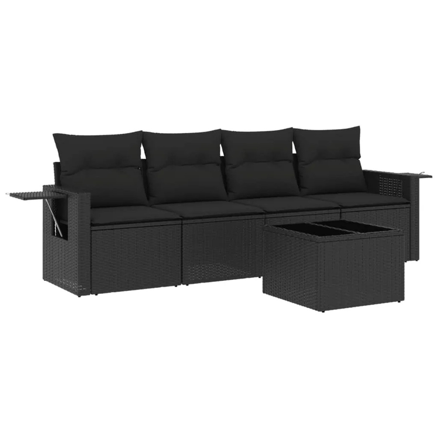 vidaXL 5-tlg Garten-Sofagarnitur aus Poly-Rattan mit Kissen in Schwarz - Bild 2