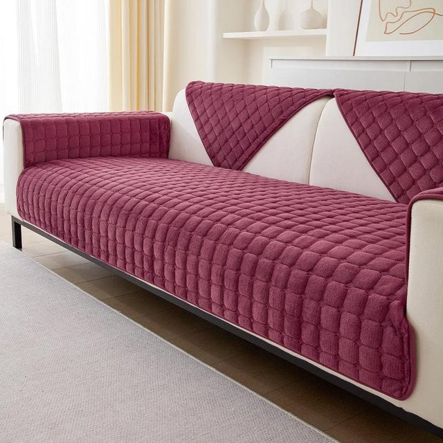 HOMEMOTION Sofabezug aus weichem Plüsch, rutschfester Schonbezug für dein Sofa in Himbeere Pink, B/B: 180 x 90 cm - Bild 1