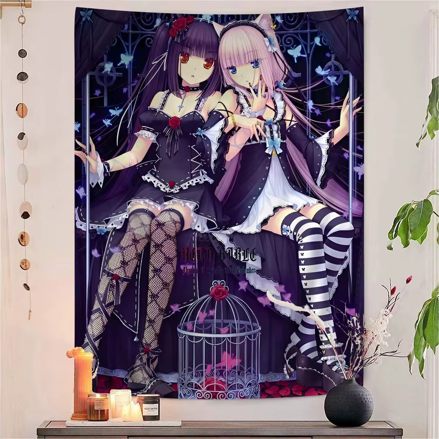 VIKAMA Kawaii Anime Wandteppich in Multicolour, Ästhetische Wanddekoration mit Illustration für dein Wohnzimmer oder Mädchenzimmer - Bild 1