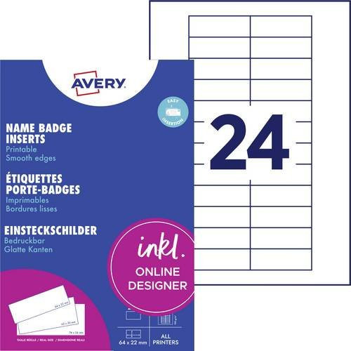 Avery Zweckform Einsteckschild Namensschild DPC6422A-10 Weiß B: 64 mm, H: 22 mm - Bild 1