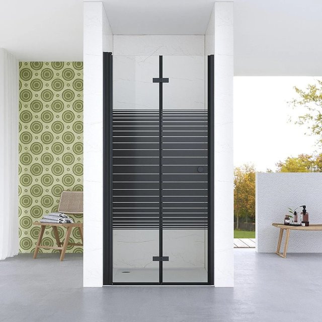 Aquabatos Drehfalttür Dusche aus Sicherheitsglas in Schwarz und Transparent, Höhe: 187 cm, Breite: 120 cm - Bild 1