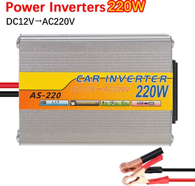 Tragbarer 220W Power Inverter USB Spannung Transformator Konvertierung von DC 12V zu AC 220V in Silber - Bild 1