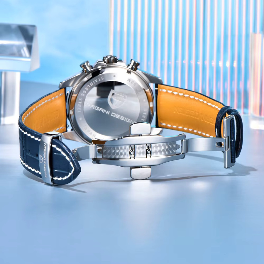 PAGANI DESIGN Chronograph, Quarz, Edelstahl, Saphirglas, Leder, Herren, Grün - Bild 4