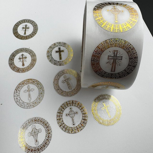 500 Stück runde Aufkleberrolle aus Folie mit goldenem Kreuz in Gold für Scrapbooking und Planer - Bild 1
