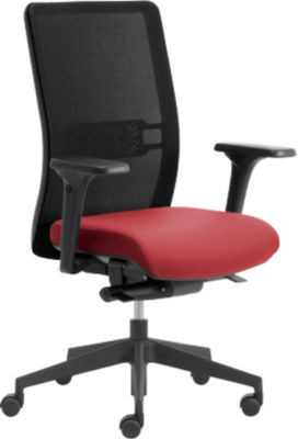 Ergonomischer Bürostuhl WIKI von Leyform mit Armlehnen, Netz-Rücken und höhenverstellbarer Sitzfläche, Farbe: Rot/Schwarz - Bild 1