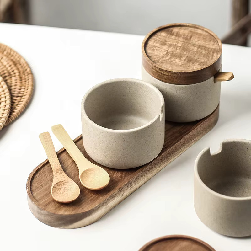 JUSTINLAU Keramik-Gewürzglas in Beige mit Bambusdeckel und Löffel für deine Küche - Bild 4