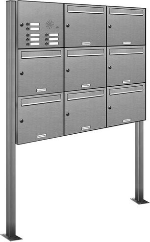 AL Briefkasten-System für 8 Parteien, freistehend, silberfarben, B/H/T: 153,2 x 170,0 x 11,6 cm - Bild 1