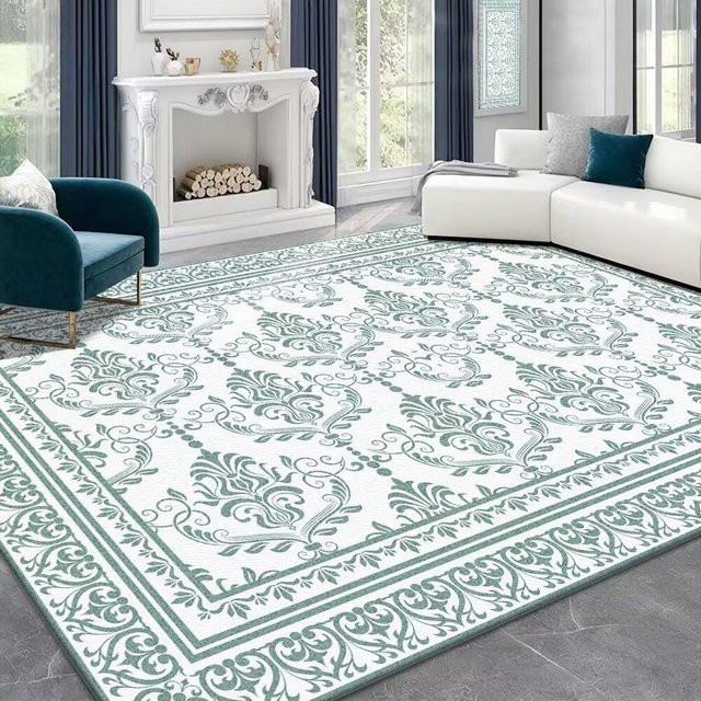Retro Teppich in Weiß für Wohnzimmer und Schlafzimmer, abwischbarer Luxus-Plüschteppich aus Polyester, B: 160 cm, T: 230 cm - Bild 1
