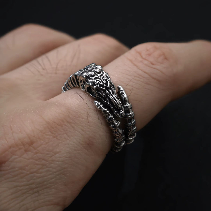 LENNIK Ring, Silber-überzogenes Kupfer, Herren, Retro Schädel Pan Horn - Bild 2