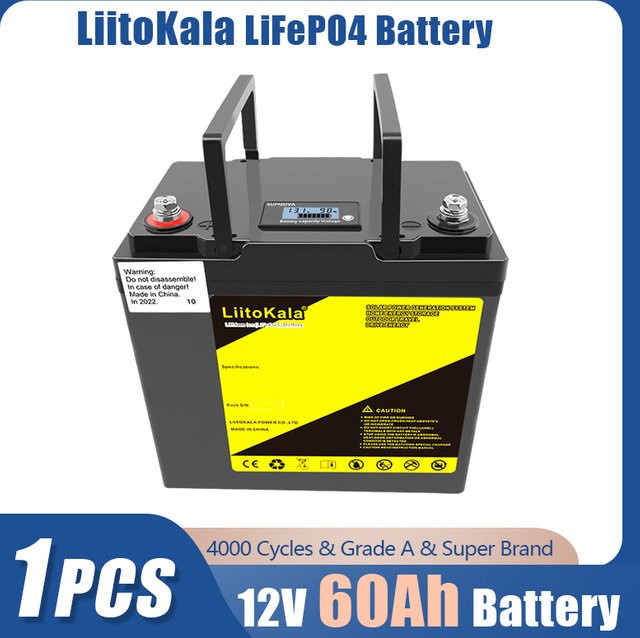 LiitoKala LiFePO4 Batterie 12V/12,8V in Schwarz für Wohnmobile, Golfcarts und Solarenergie - Bild 1