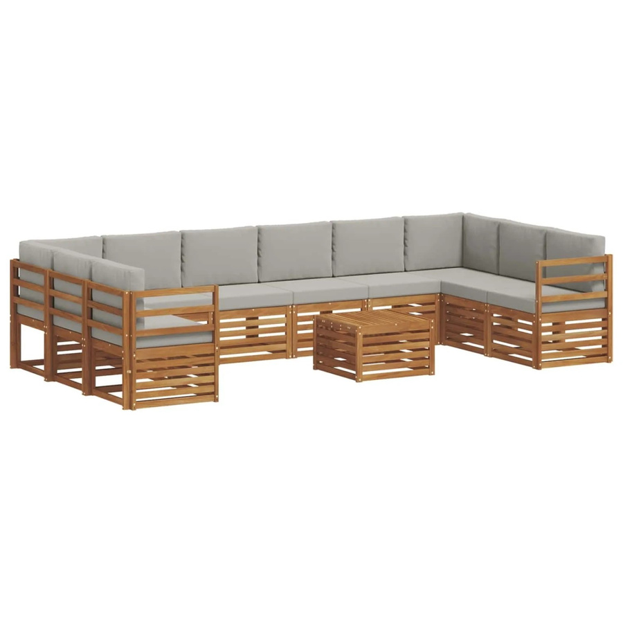 vidaXL Sofagarnitur 11-teilig L-Form aus Massivholz Akazie in Natur und Hellgrau mit Polsterkissen - Bild 2