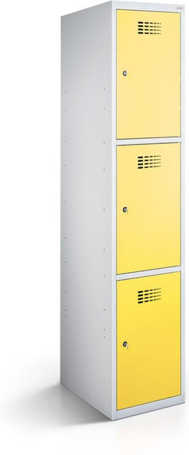 rotstahl Fächerschrank mit 3 Fächern in Gelb und lichtgrauem Korpus, B/T/H: 30 x 50 x 180 cm - Bild 1