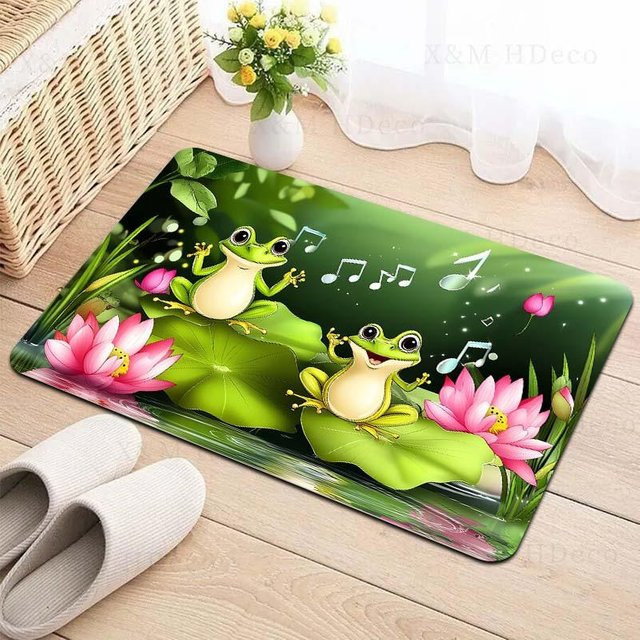 Waschbare Cartoon singender Frosch Fußmatte in Multicolour, weicher und rutschfester Teppich für Schlafzimmer und Küche, B/B: 60 x 40 cm - Bild 1