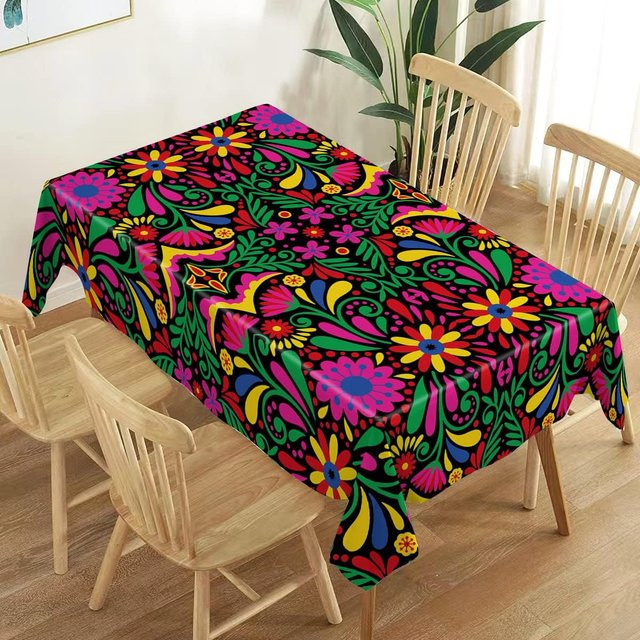Mexikanische Tischdecke mit Blumenvogel und Totentag-Motiv von JMG Household Supplies, Mehrfarbig, B: 100 cm, T: 145 cm - Bild 1